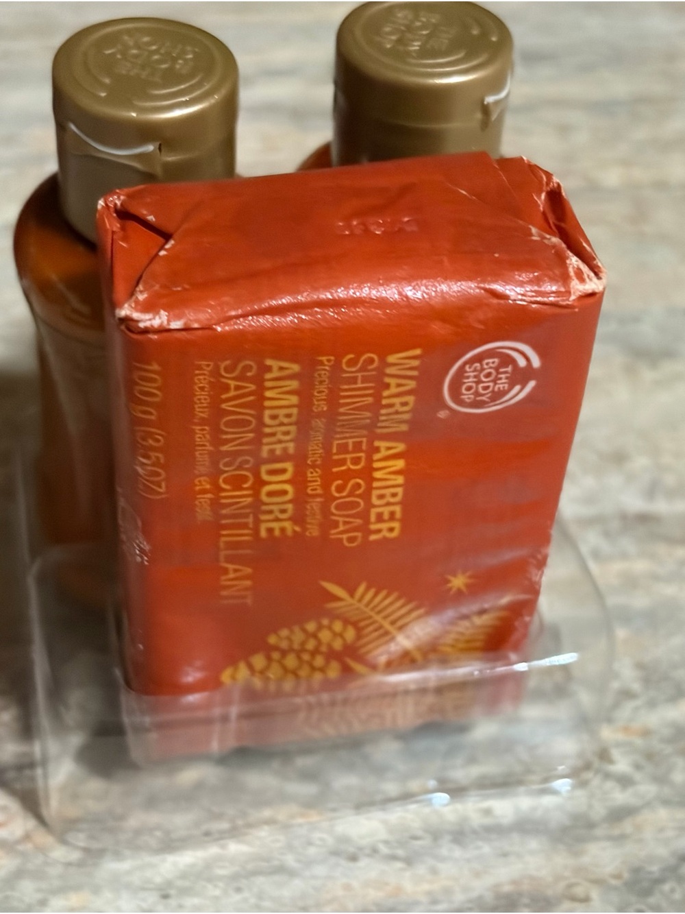 The Body Shop Warm Amber Discontinued Shimmer bar soap, Shower gel, Lotion Set